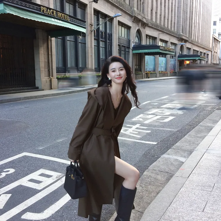 韩版宽松风衣外套女2025春秋新款韩系显瘦高级感气质连帽休闲大衣