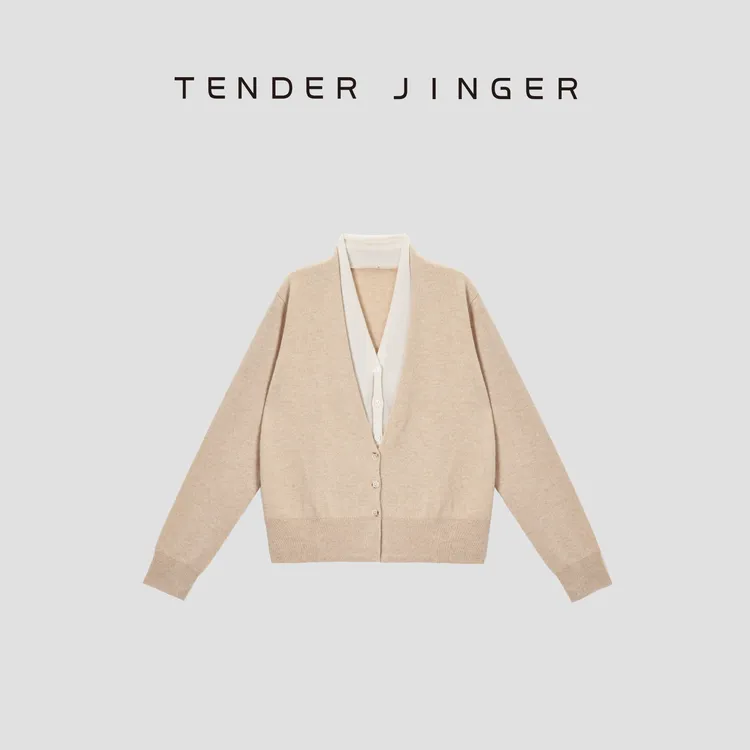 Tender Jinger｜线下专供 假两件山羊绒V领开衫T54YSY50162