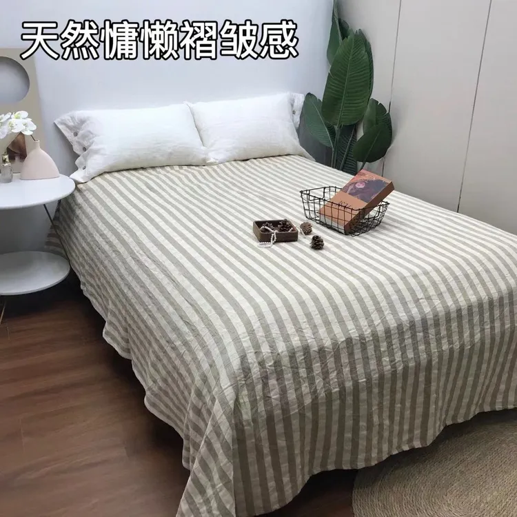 C713外贸尾单汉麻5支加厚色织提花床单抑菌透气软凉席双人床盖