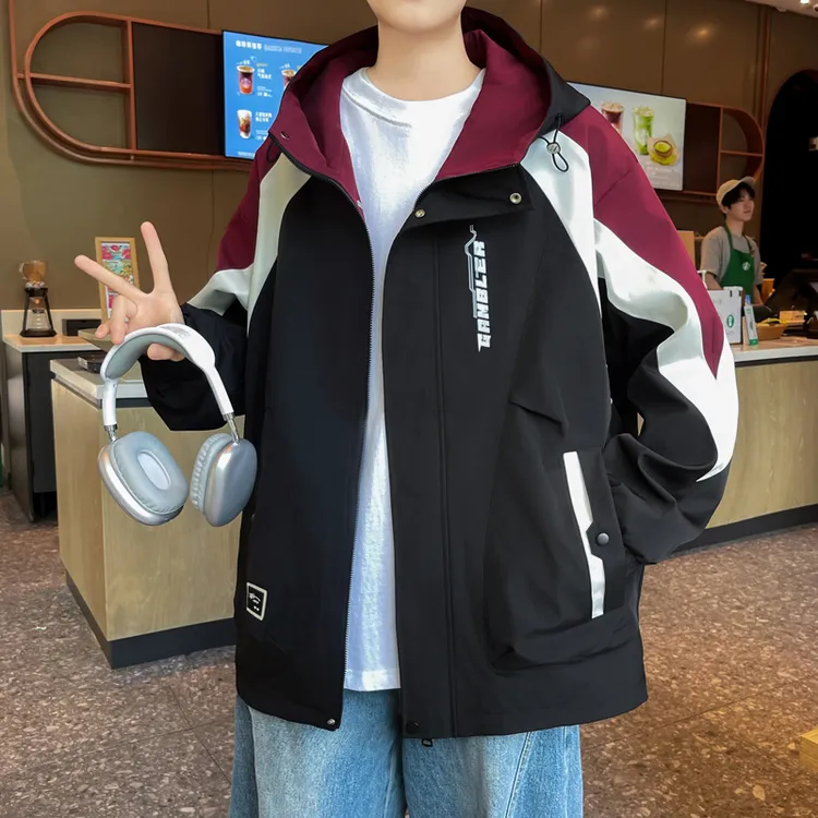 青少年连帽男士夹克2025秋季新款港风潮流时尚百搭学生冲锋衣外套