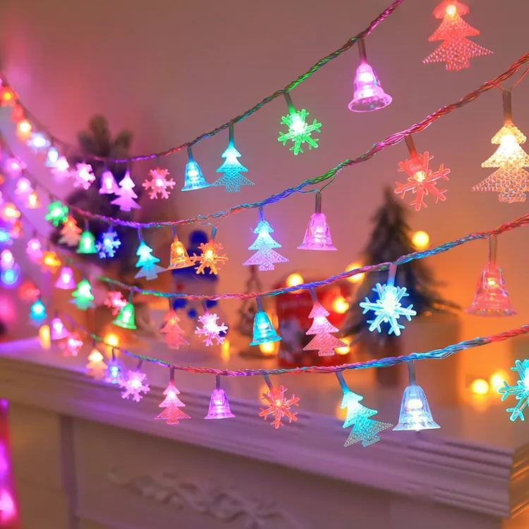LED圣诞节雪花圣诞树铃铛灯串节日彩灯闪灯房间卧室装饰灯小夜灯