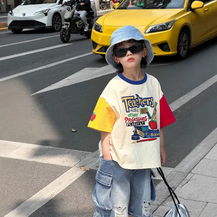 男童夏装纯棉T恤韩版宽松儿童短袖男女童半袖上衣夏季潮牌童装