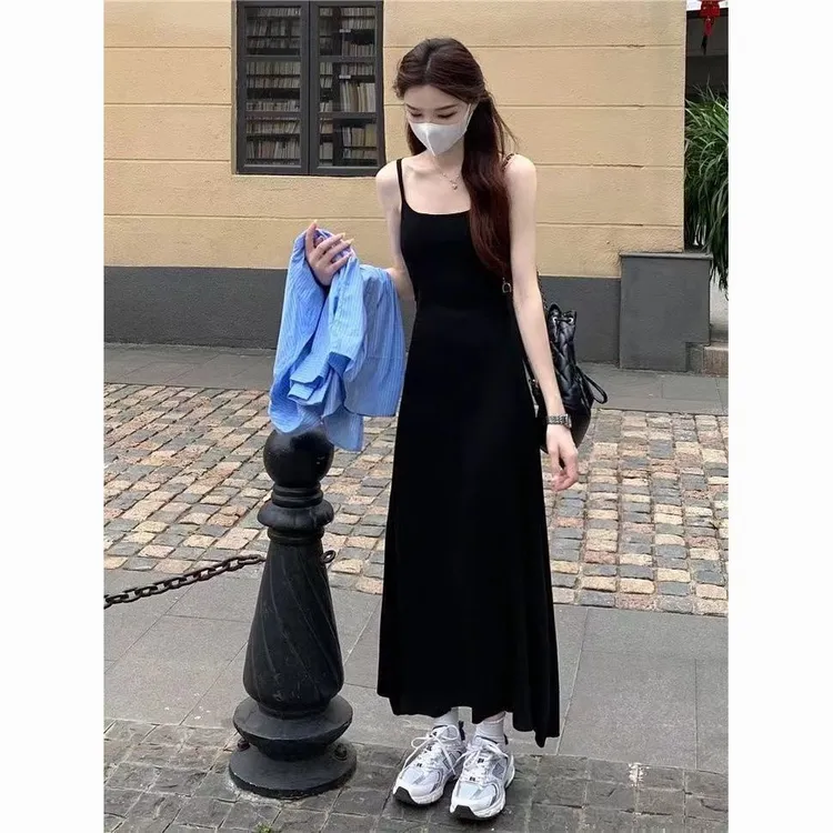 法式吊带连衣裙2025新款夏季收腰背心显瘦纯欲辣妹气质长裙子