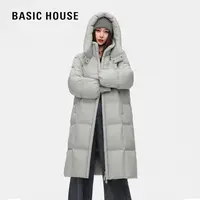Basic House/百家好冬季时尚休闲百搭过膝防风保暖长袖羽绒服90绒