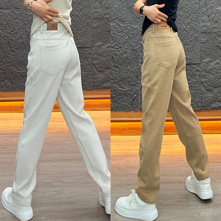 秋冬潮流百搭男款休闲西裤麦穗纹弹力百搭长裤男士垂感直筒休闲裤