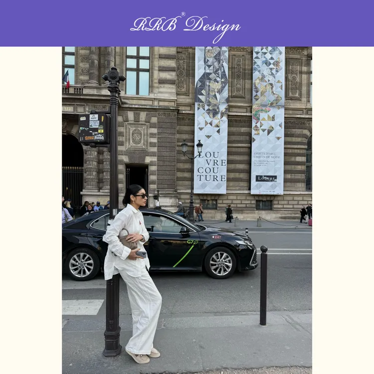 RRB Design「淡人穿搭」法式复古侧缝蕾丝拼接松紧腰百搭显瘦阔腿裤