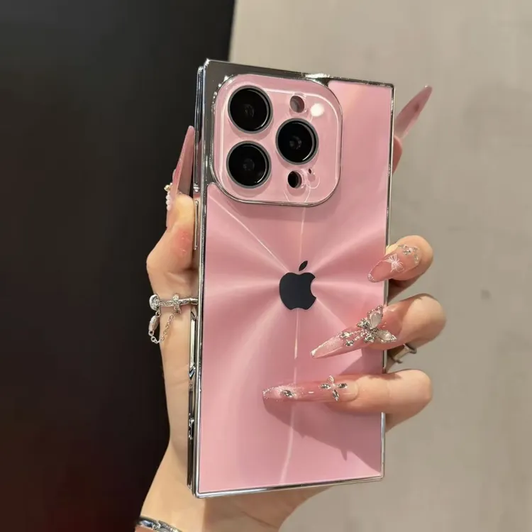 ins极光电镀方形适用苹果16promax手机壳高级感iphone15带镜头膜