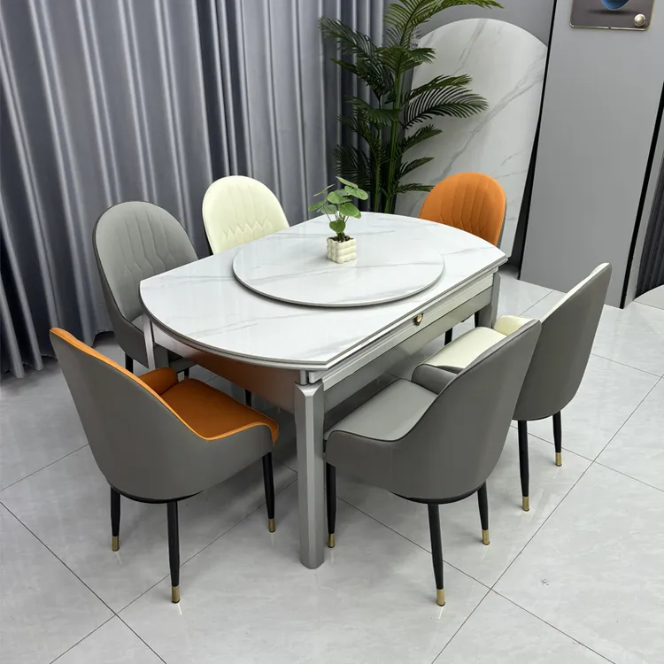 268 家用高端岩板餐桌可方圆两用实木双轨道高品质吃饭桌子