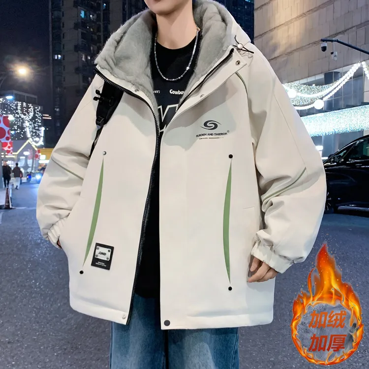 青少年2025冬季加绒加厚男士夹克学院风宽松潮流学生休闲百搭外套