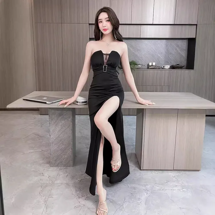 晚礼服2024夜场宴会夜总会修身连衣裙高级感镂空性感长女抹胸新款