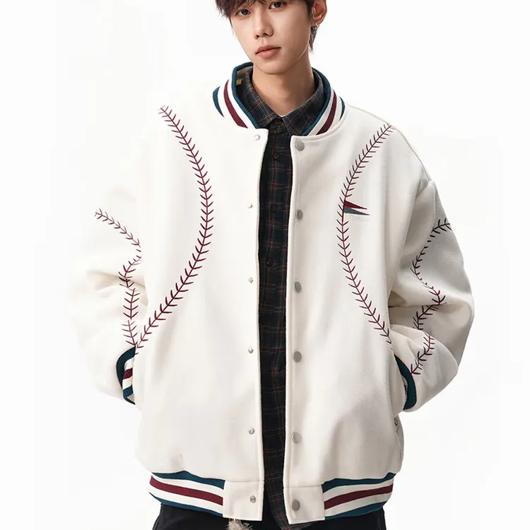 稻草人春秋男士上衣夹克休闲棒球服时尚潮流潮牌条纹撞色刺绣宽松