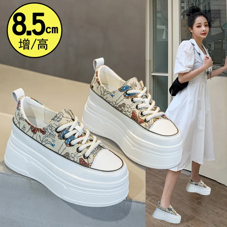 厚底帆布鞋女软底不累脚2025百搭国风内增高8cm小个子休闲小白鞋