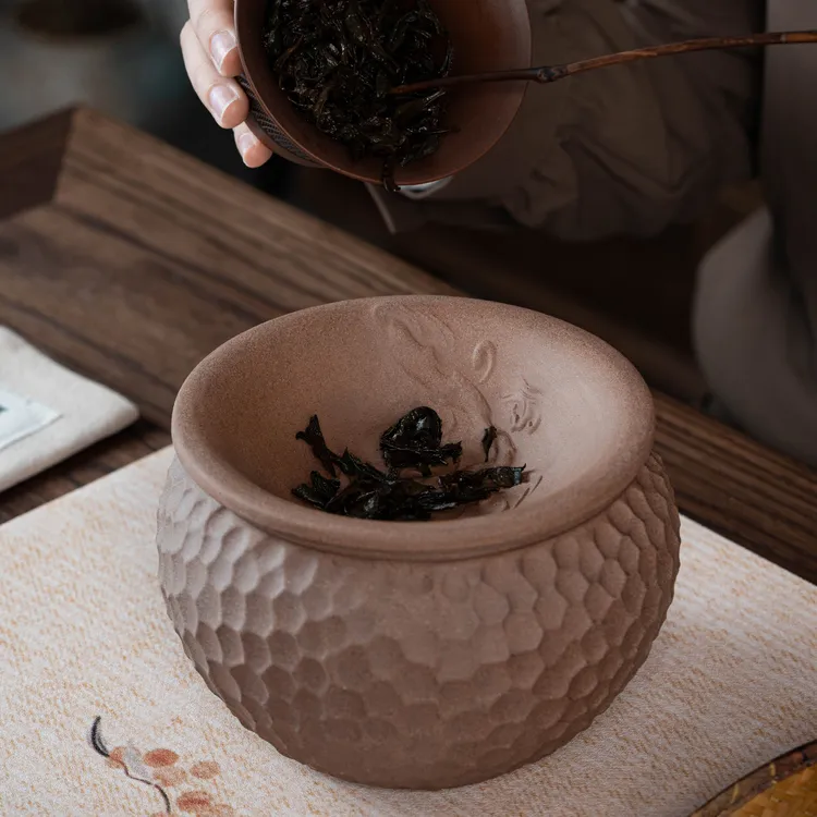 联谊老岩泥粗陶带盖茶渣缸家用桌面茶具茶道配件茶洗废水桶水盂缸