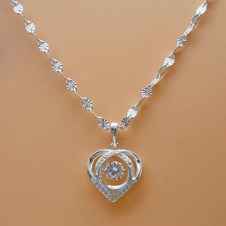 坠链均足银 【加粗一套价】足银999.9加粗雪花链➕足银爱心吊坠