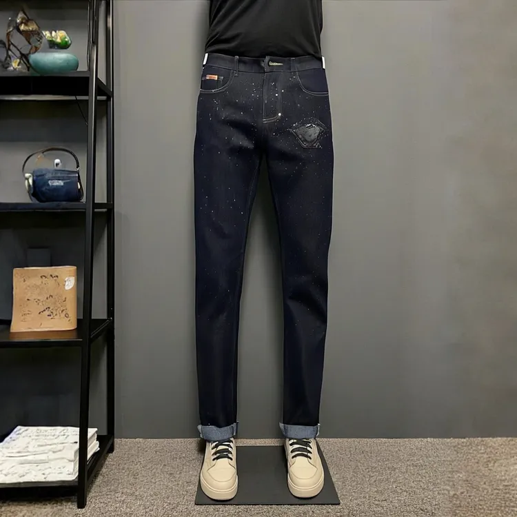 烫钻紧身牛仔裤男士黑色新塘牛仔裤爆款2025新款男士裤子男款