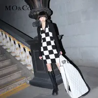 【陈嘉尔专属】MOCO小坎肩POLO领削肩棋盘格针织连衣裙MBB4DRS026
