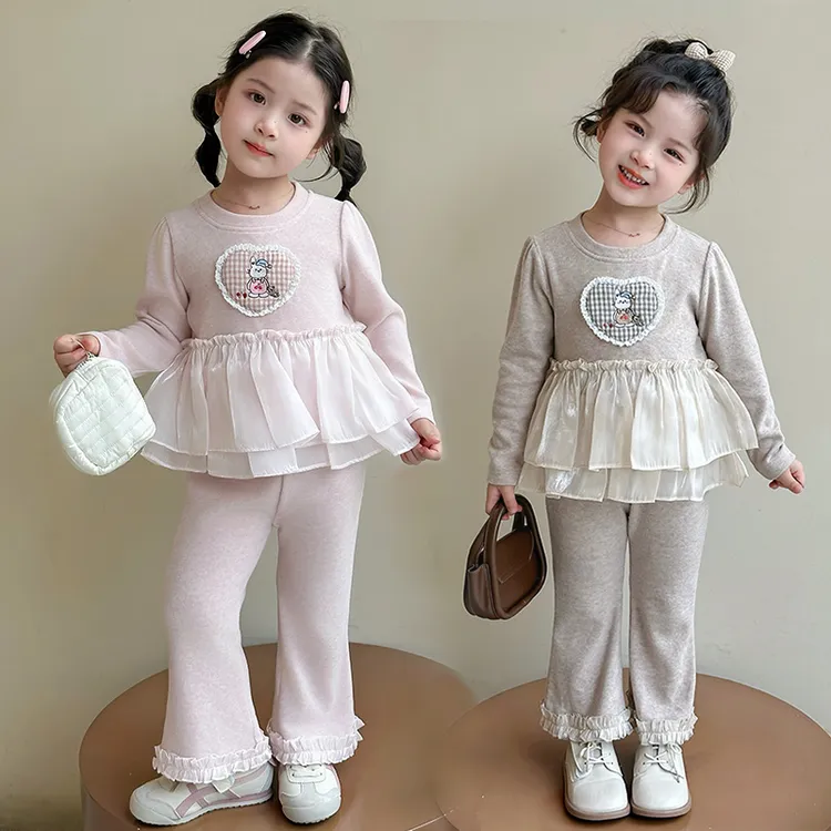 女童花边套装洋气儿童春秋季新款女宝宝喇叭裤休闲两件套小女孩潮