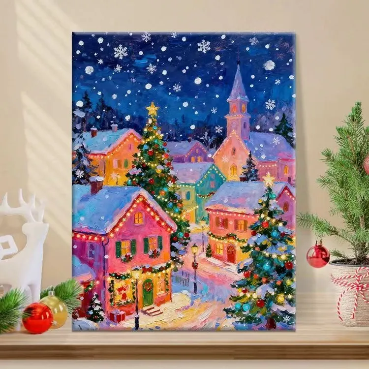 雪夜暖居|数字油画diy真心遮盖六代颜料填色涂色手绘礼物油彩装饰