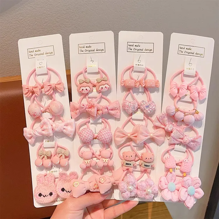 儿童超仙粉色蝴蝶结花朵发圈女童扎发马尾丸子头发绳皮筋小号头绳