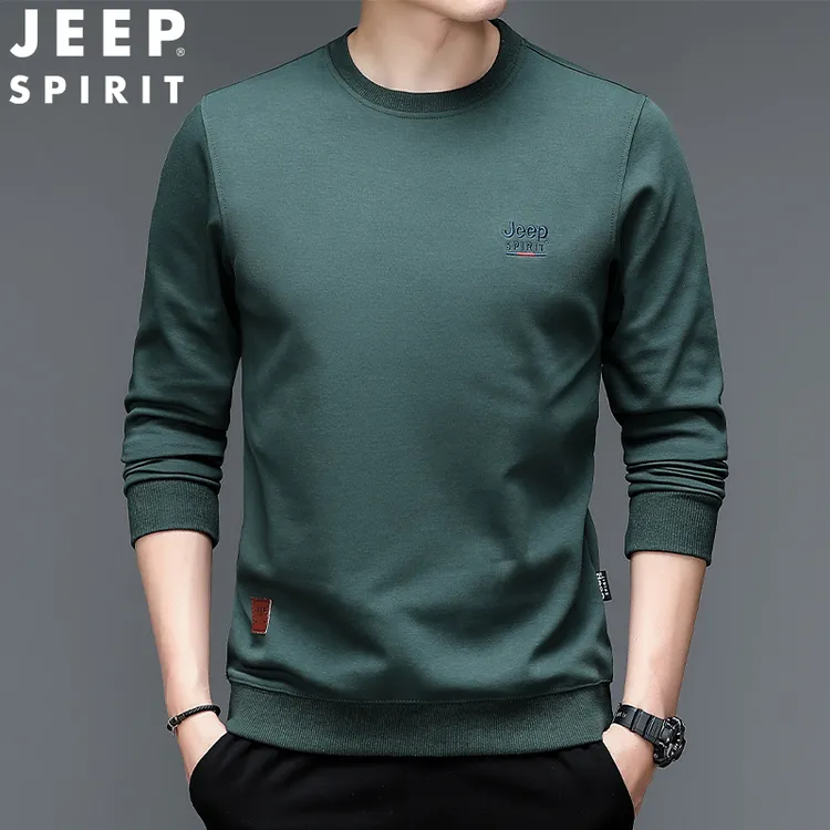 吉普JEEPSPIRIT男士卫衣秋季新款圆领宽松休闲百搭长袖T恤打底衫