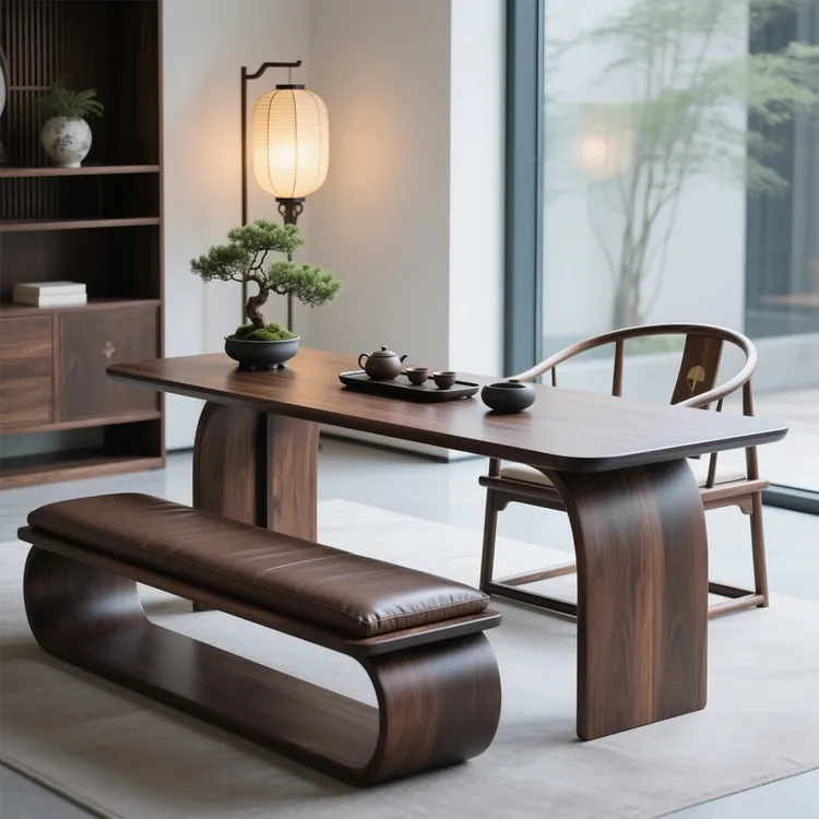 新中式实木茶桌椅组合现代简约办公室北美黑胡桃木接待茶台泡茶桌