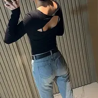 Amarilli螺纹性感风后背镂空黑T