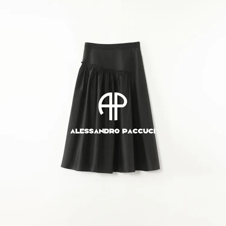 AP洛哥53119QB【双宫半裙】黑标/100桑蚕丝A字拼接打褶时尚气质半裙