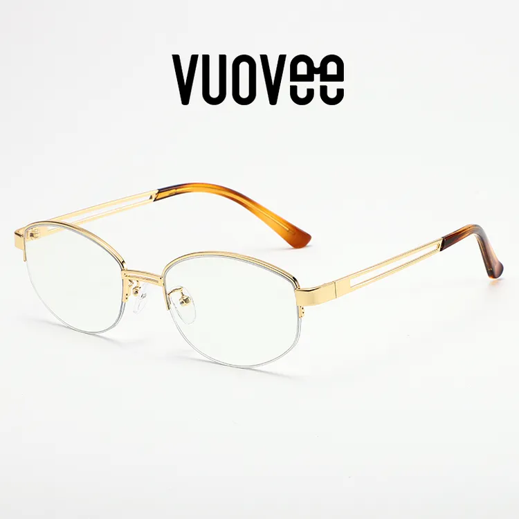 vuovee猫眼框复古防蓝光平光镜女老钱风半框眼镜显脸小新款时尚