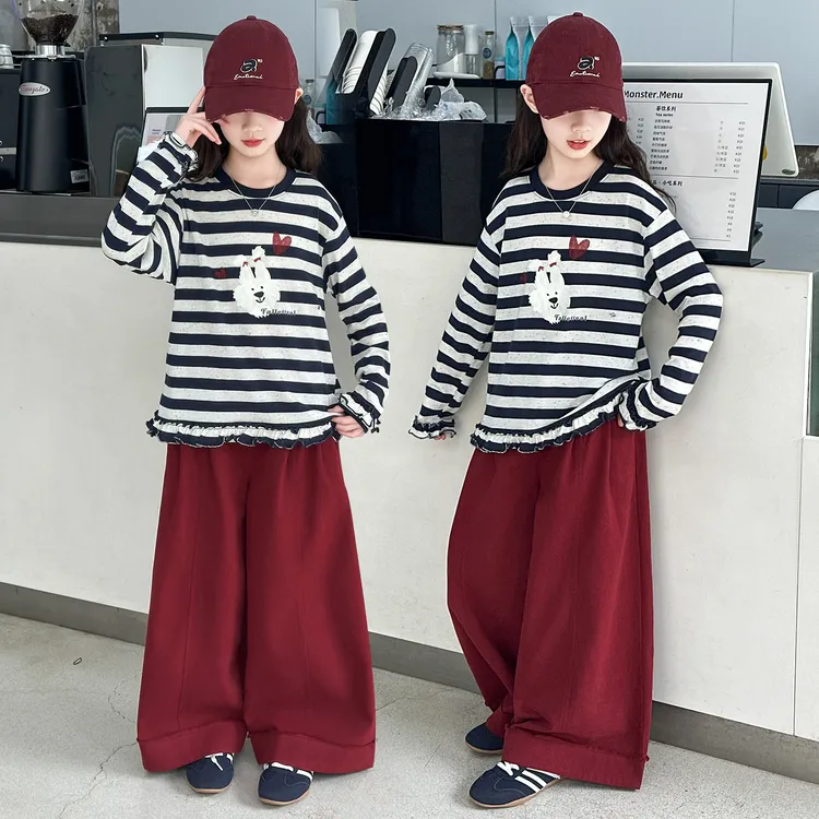 女童套装2025新款春秋装儿童洋气时髦中大童韩系棉布裤阔腿裤套装