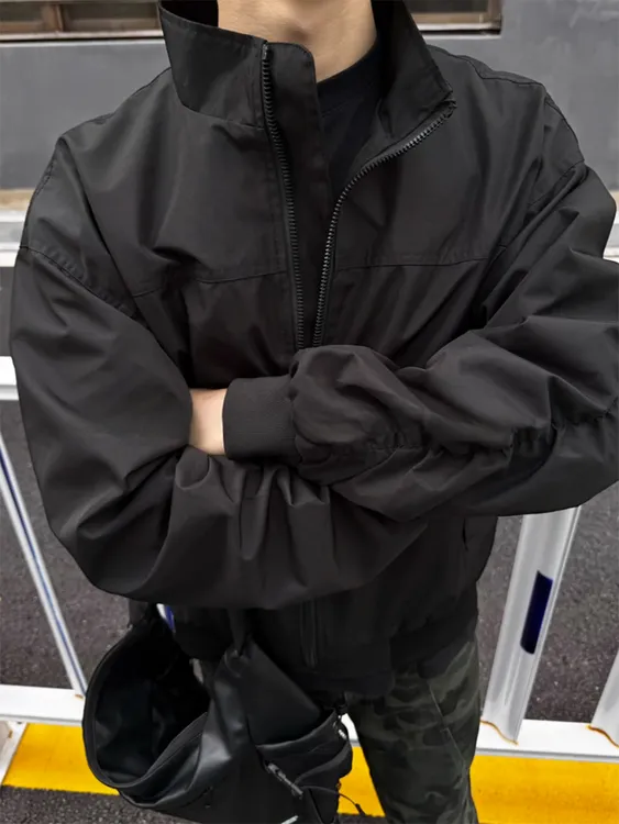 美式立领教练夹克男士春秋潮流复古冲锋衣显肩宽工装休闲百搭外套