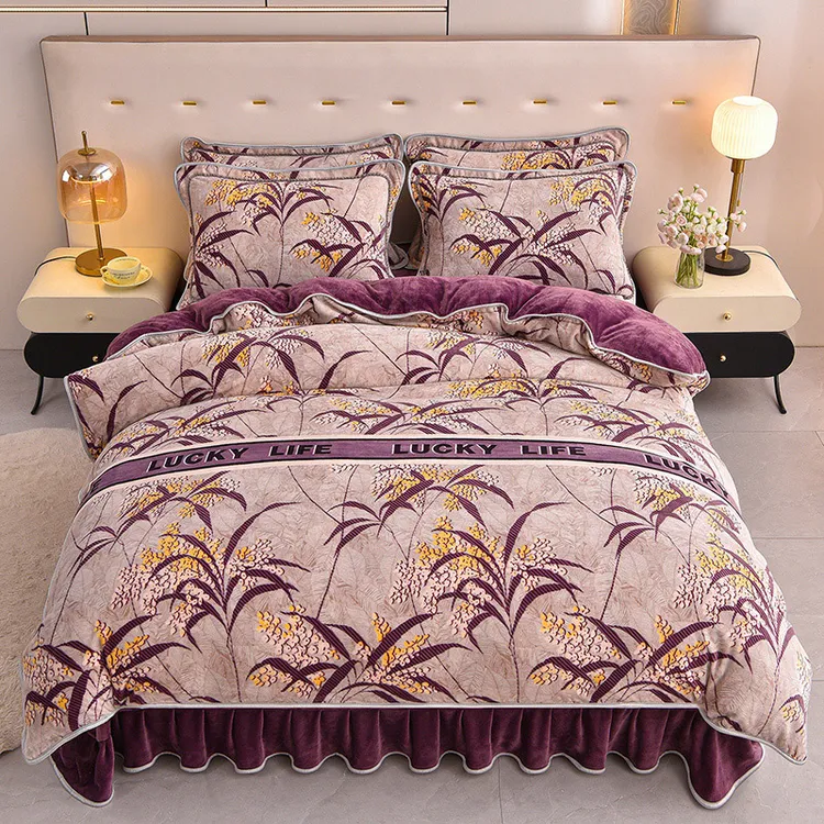 高克重加厚牛奶绒四件套床裙款冬季双面绒加绒双人毛绒被套防静电