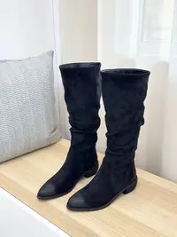 Wy-360c长筒堆堆靴女粗跟高筒骑士靴瘦瘦靴高跟西部牛仔长靴薄绒