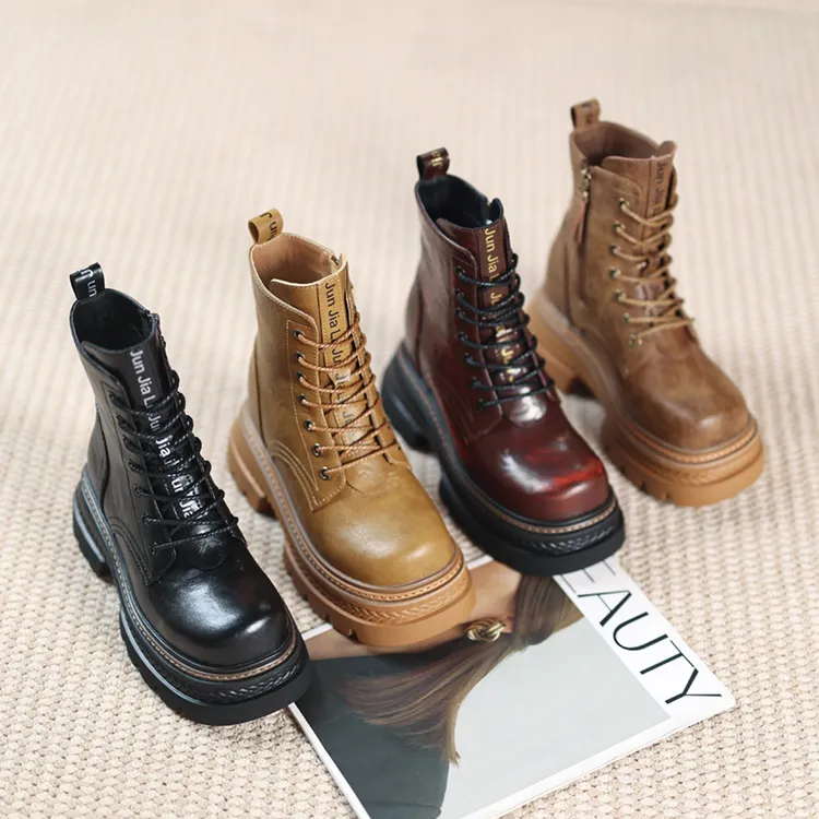 【ZY】顾茜茜同款隐形增高15CM女士马丁靴短靴真皮系带LX50803