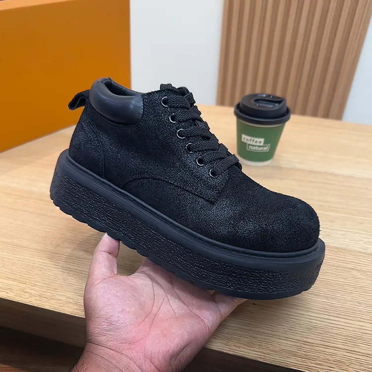 高端轻奢牛反绒真皮马丁靴秋季新款加绒保暖厚底增高复古休闲皮鞋