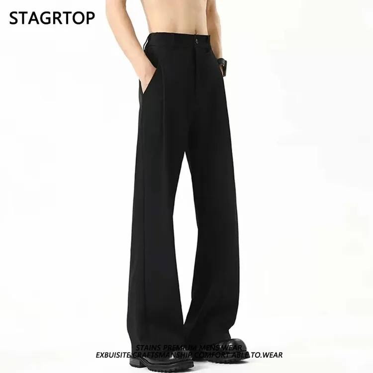 STAGRTOP美式黑色垂感裤男夏秋级新款潮牌直筒百搭微喇休闲长裤