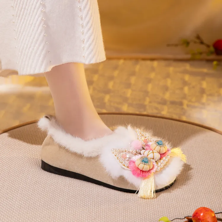 纯手工女棉鞋复古粉色成人虎头鞋布鞋国风原创保暖温柔轻奢鞋子