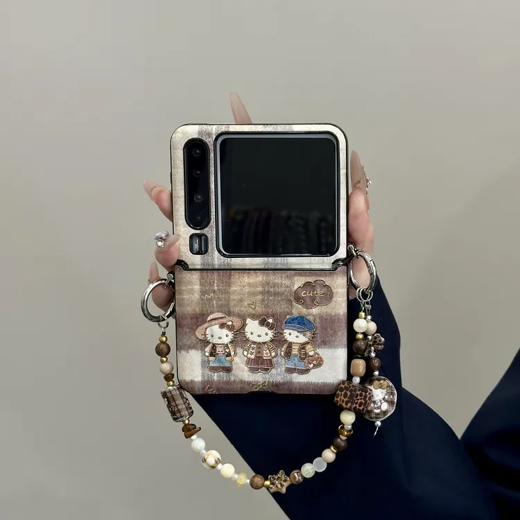 适用华为PuraX手机壳pocket2折叠屏秋冬棕色毛衣kt猫时尚女保护套