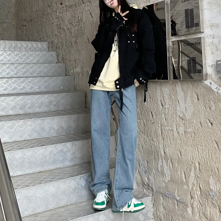 YD@中性风男士港风微喇牛仔裤 美式高街牛仔喇叭裤子男装