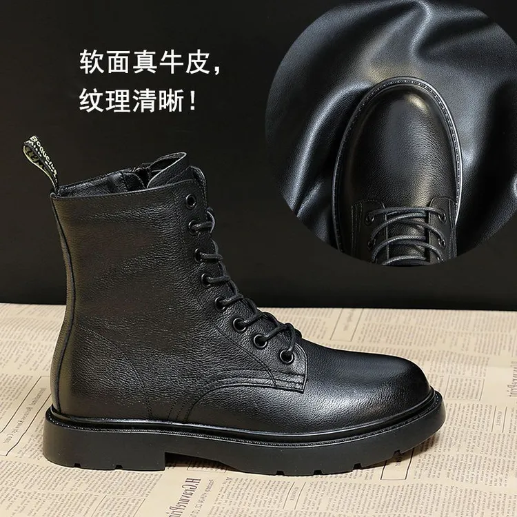 牛皮马丁靴女英伦风秋冬季靴子大码女鞋加绒加厚保暧棉鞋软底短靴