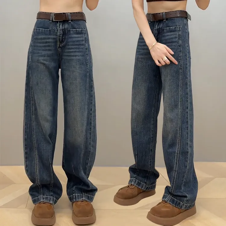 大码直筒牛仔裤女2025秋季新款胖mm高腰显瘦宽松窄版阔腿弯刀裤子