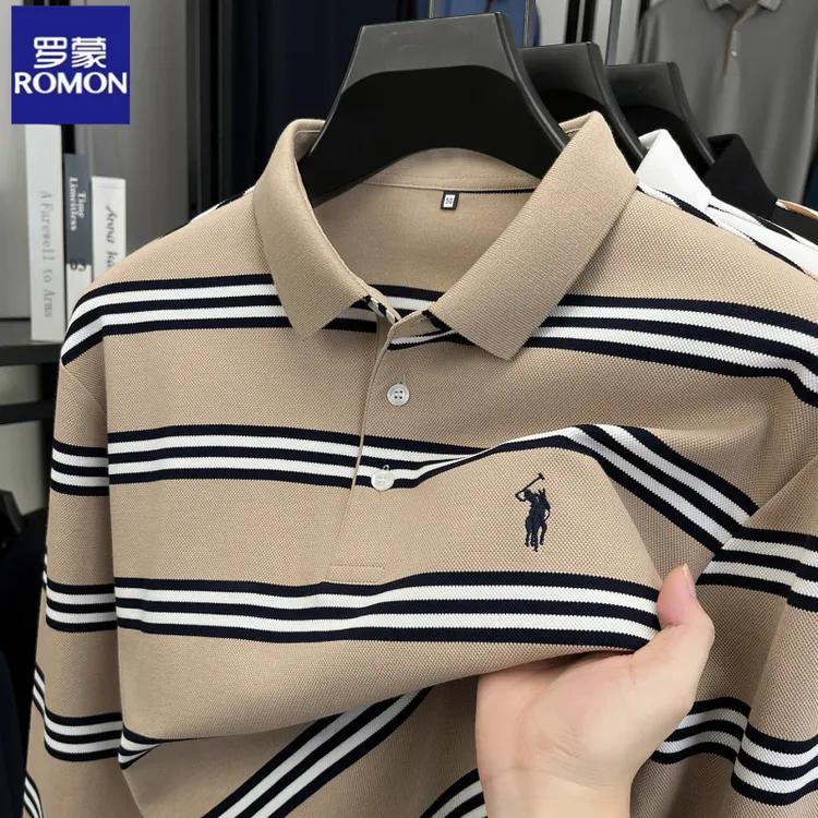 罗蒙春秋季男士长袖T恤商务休闲上衣翻领打底衫保罗刺绣polo衫潮t