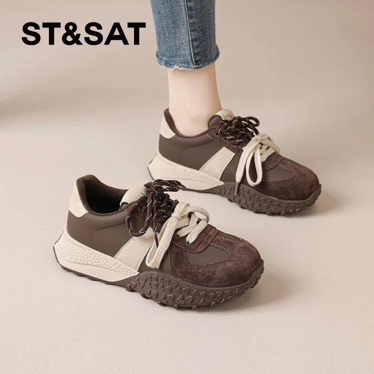 星期六加绒德训鞋子女2025新款秋冬厚底阿甘鞋复古增高休闲运动鞋