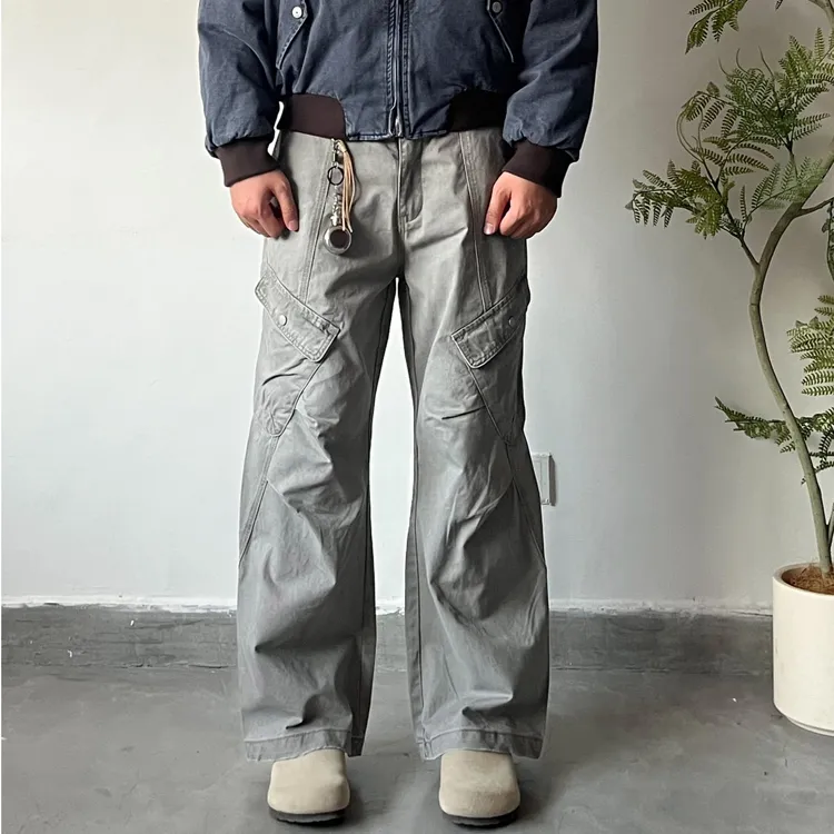 Ineffable life做旧拼接工装裤美式cleanfit立体剪裁翻盖口袋结构