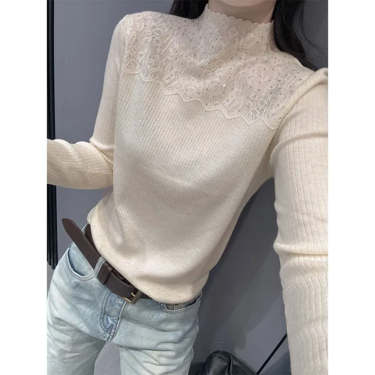 半高领针织衫长袖女秋冬款欧货气质修身内搭毛衣打底衫设计感上衣