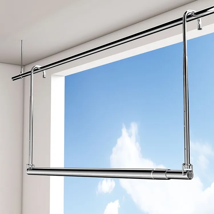 晾衣架家用阳台伸缩晾衣杆升降晒衣杆挂式不锈钢免打孔晒被子神器