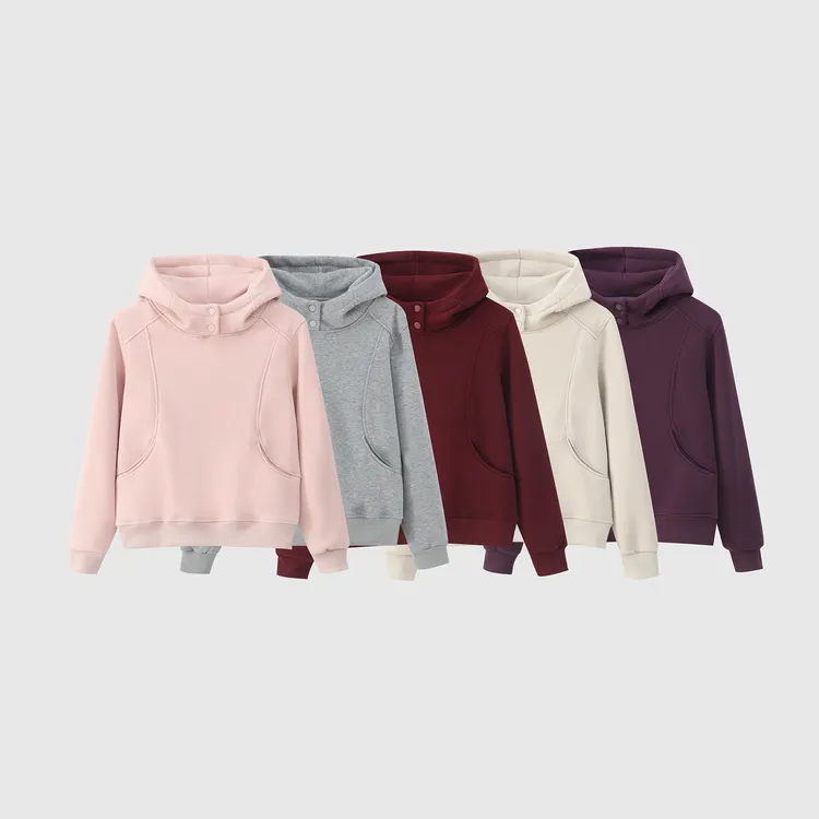 蔓迪欧尚2025冬季加绒新款连帽两粒扣带兜拼接卫衣洋气休闲（1037）