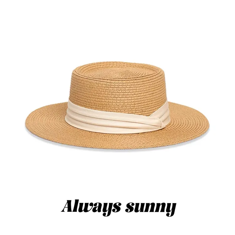 25S 平顶草帽沙滩度户外度假遮阳防晒帽百搭巴拿马草编夏季礼帽子