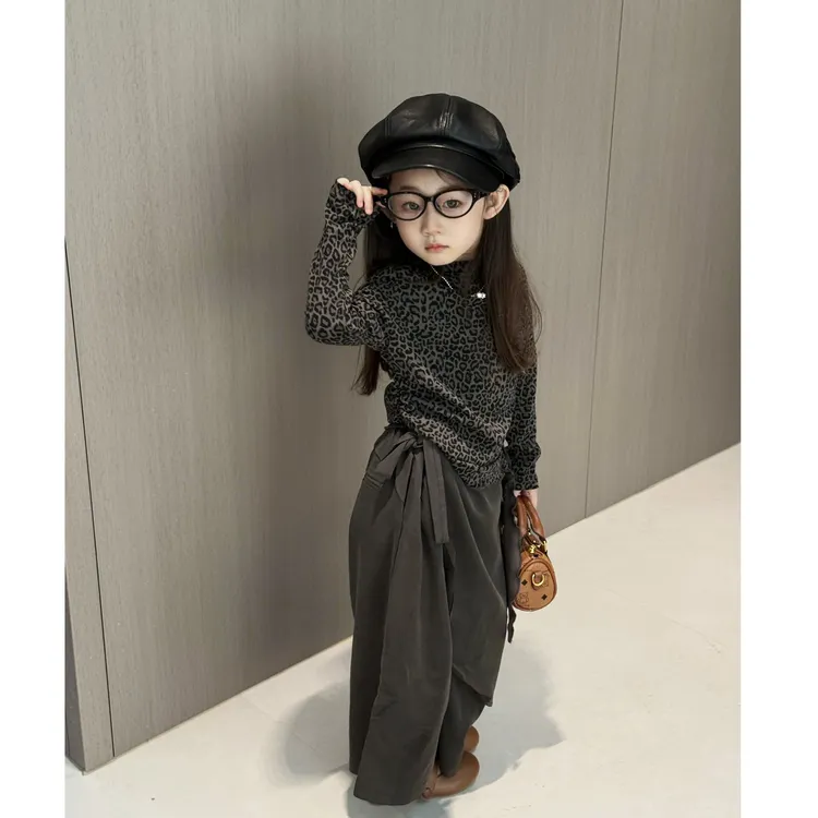 秋季新款童装女童套装韩版长袖豹纹T恤休闲裤两件套女童秋装