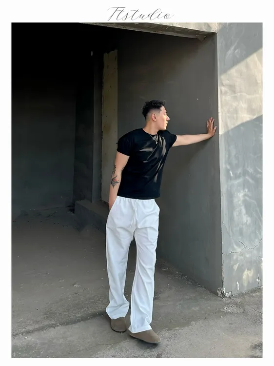 Ttstudio【白雾】泡泡纱春夏轻薄廓形弯刀直筒长裤肌理感堆积白裤子