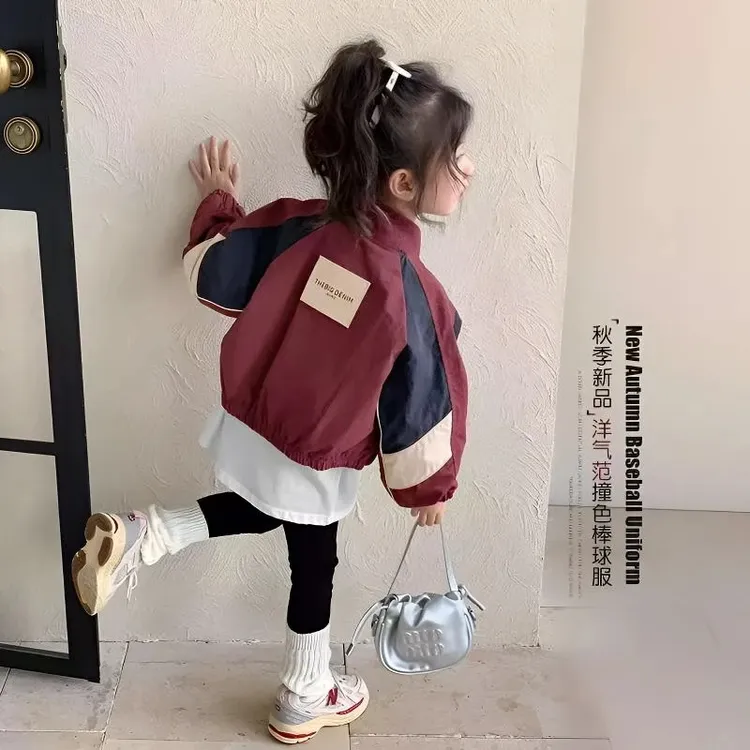 女童棒球服外套秋装2025新款儿童超好看上衣撞色立领女孩秋季夹克
